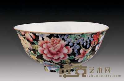 民国 墨地百花碗 直径12.5cm